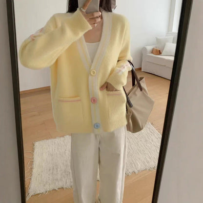 Damen Cardigan Kuschelig Bunt mit Taschen - Eveloria