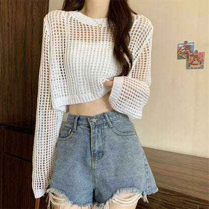 Damen Netzpullover Crop-Design aus Mesh