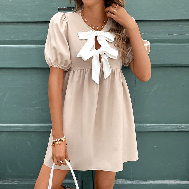 Damen Mini-Kleid Rüschen Schleife Eveloria - Eveloria