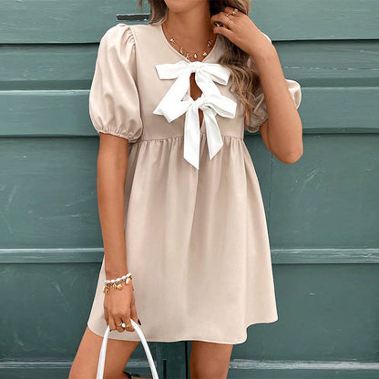Damen Mini-Kleid Rüschen Schleife Eveloria - Eveloria
