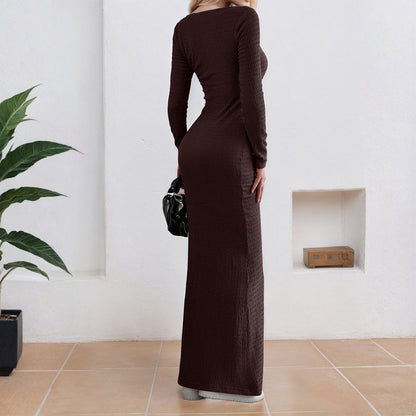 Damen Maxikleid Quadratischer Ausschnitt Langer Ärmel Eveloria