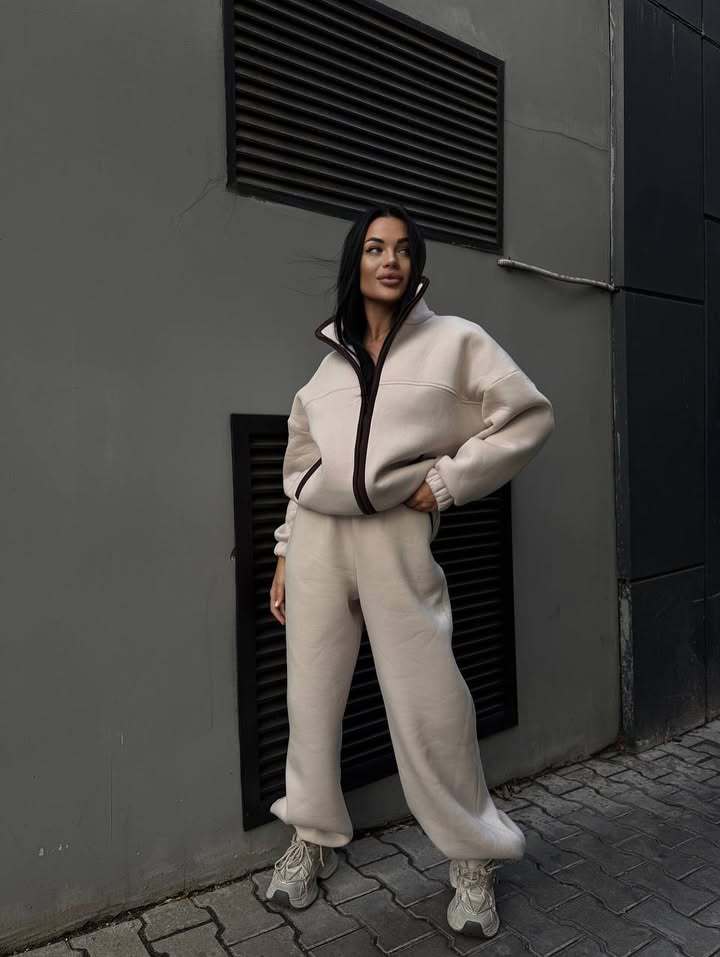 Damen Fleece-Jogginganzug Hochkragen Kängurutasche Eveloria