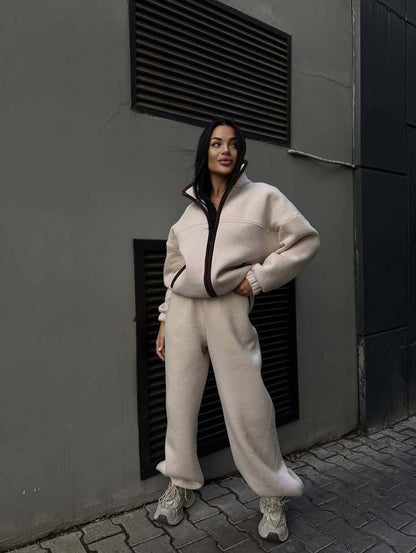 Damen Fleece-Jogginganzug Hochkragen Kängurutasche Eveloria