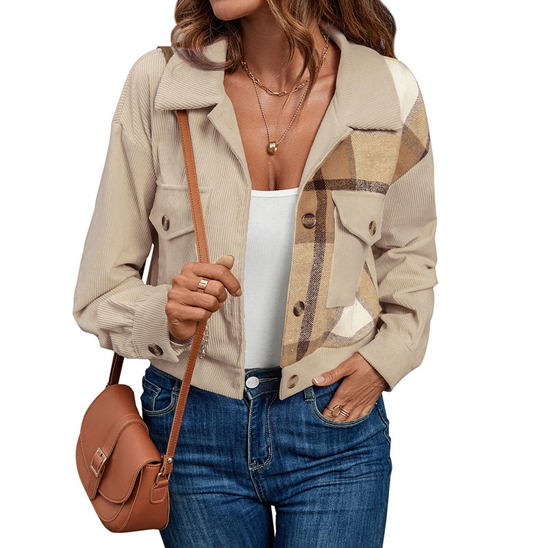 Damen Kurzjacke Karomuster Aufgesetzte Taschen Eveloria