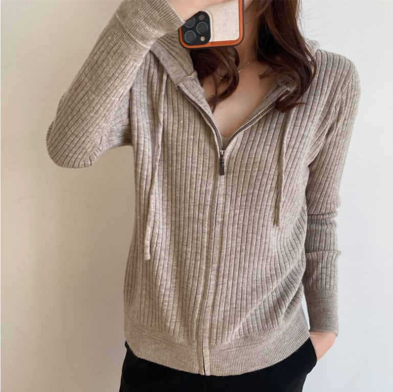 Damen Strickjacke Kapuze Reißverschluss Eveloria - Eveloria