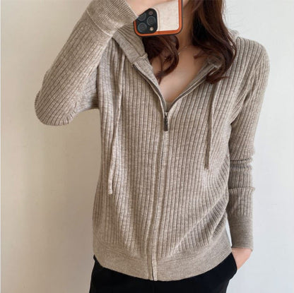 Damen Strickjacke Kapuze Reißverschluss Eveloria - Eveloria