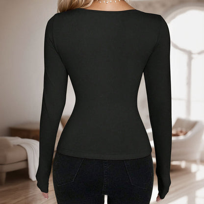 Damen Langarmshirt Figurbetont Raffiniertes Schnürdesign Eveloria