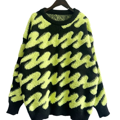 Damen Pullover Strukturiertes Wellenmuster Übergroße Ärmel Eveloria