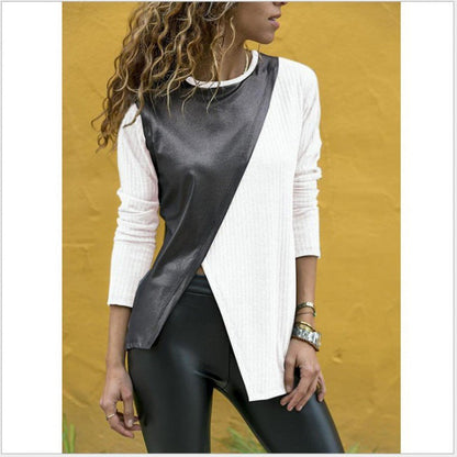 Damen Langarmshirt Stoffmix Asymmetrisch