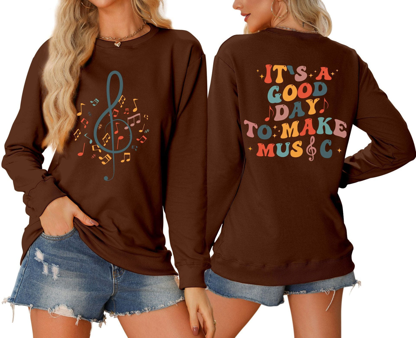 Damen Sweatshirt Musikalisches Motiv Kreativer Schriftzug Grau