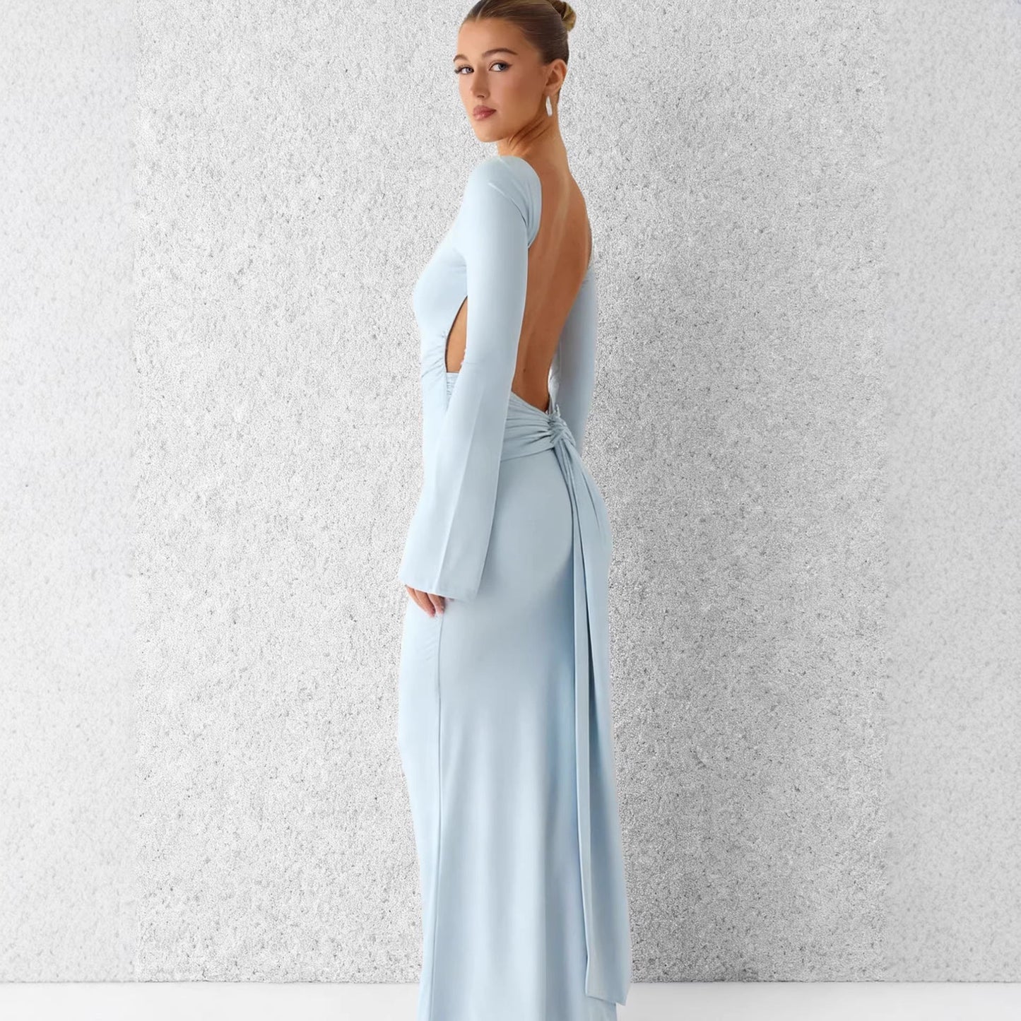 Damen Maxikleid Langarm Schwingrock Eleganz Eveloria