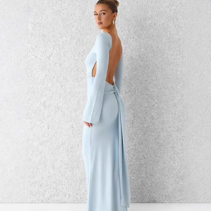 Damen Maxikleid Langarm Schwingrock Eleganz Eveloria