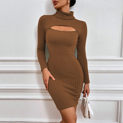 Damen Strickkleid Rollkragen Cut-Out-Detail Elegantes Design