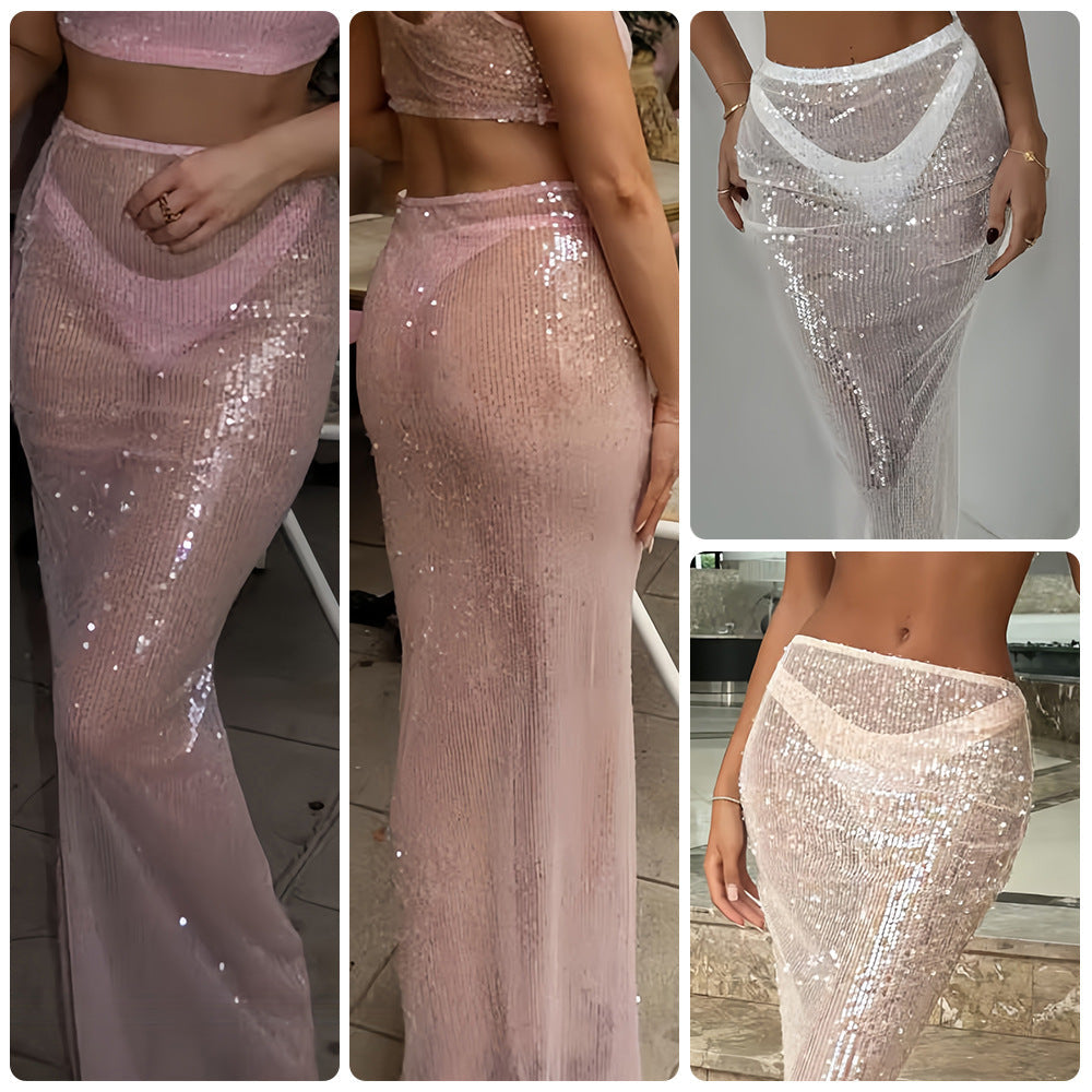 Damen Maxirock Glitzernd Transparent Schimmernd Eveloria - Eveloria