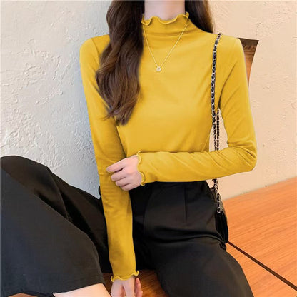 Damen Langarmshirt Stehkragen Rüschen Eveloria