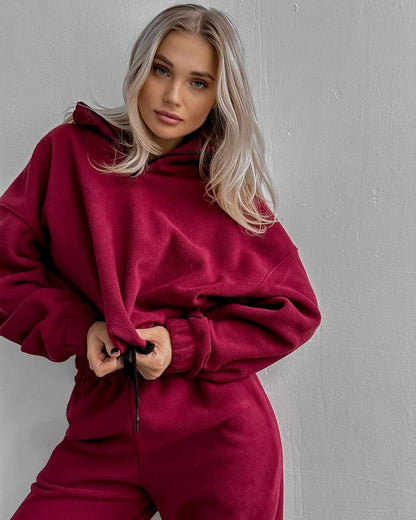 Damen Fleece-Sweatanzug Halbzipp Elastischer Bund
