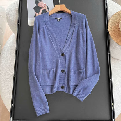 Damen Strickjacke Elegantes Design Praktische Taschen Anthrazit