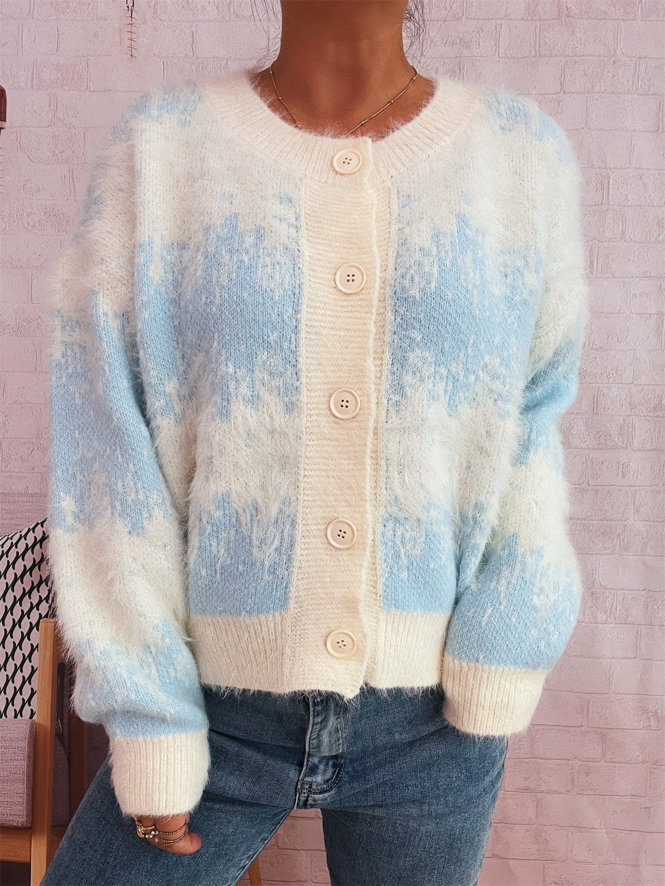 Damen Strickjacke Farbenfrohes Muster Eveloria
