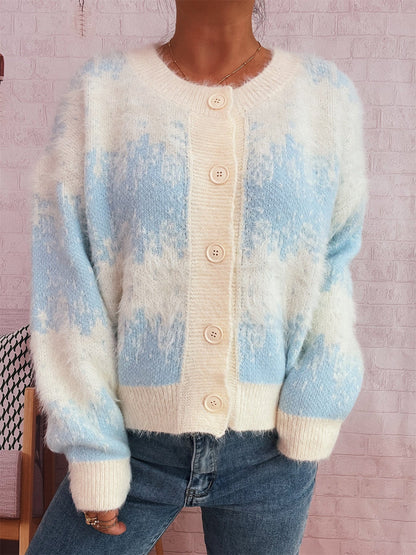 Damen Strickjacke Farbenfrohes Muster Eveloria
