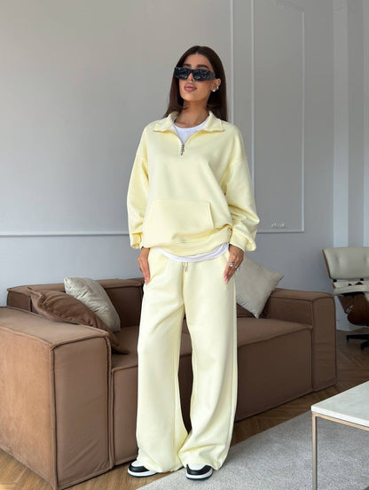 Damen Sportpullover Halb-Reißverschluss Weite Hose Eveloria