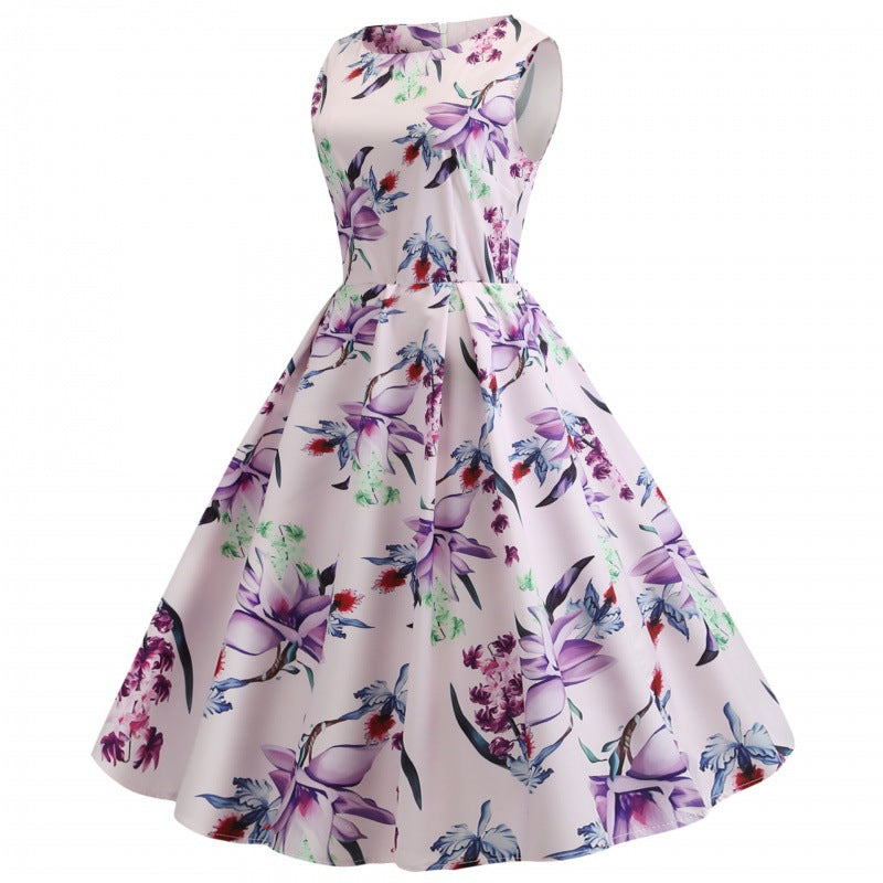 Damen A-Linien Kleid Floralmuster Seitentaschen