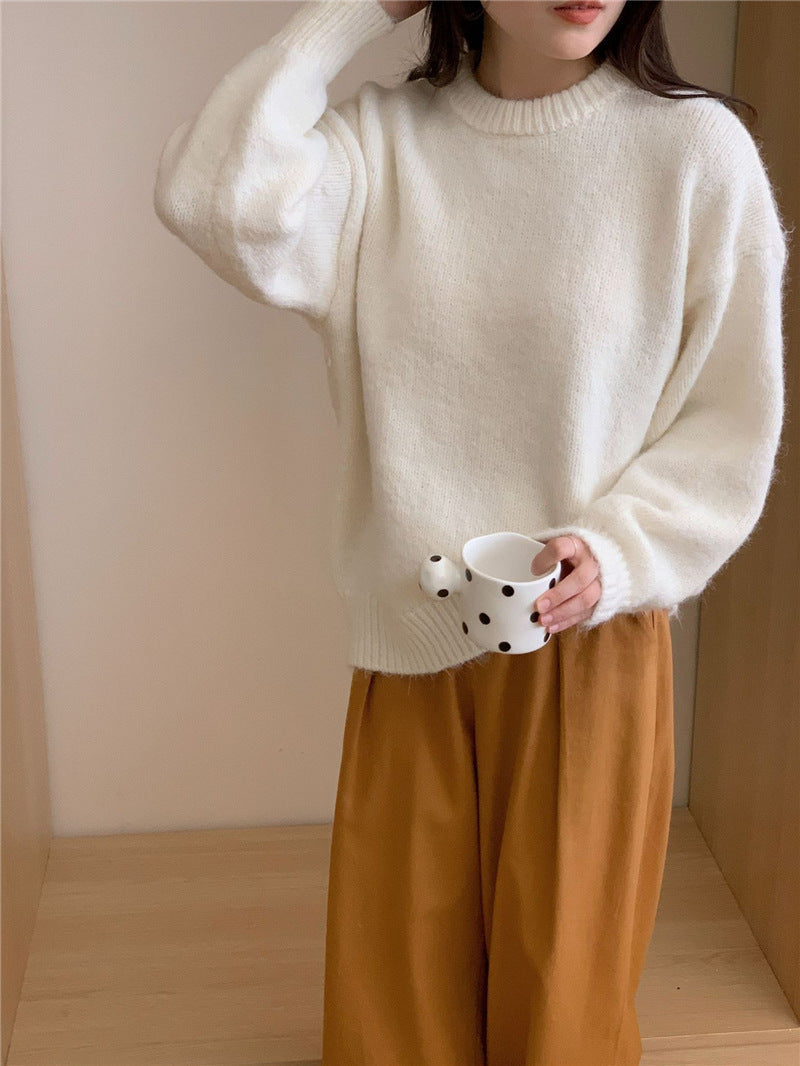 Damen Oversized Pullover Weiches Strick Grau