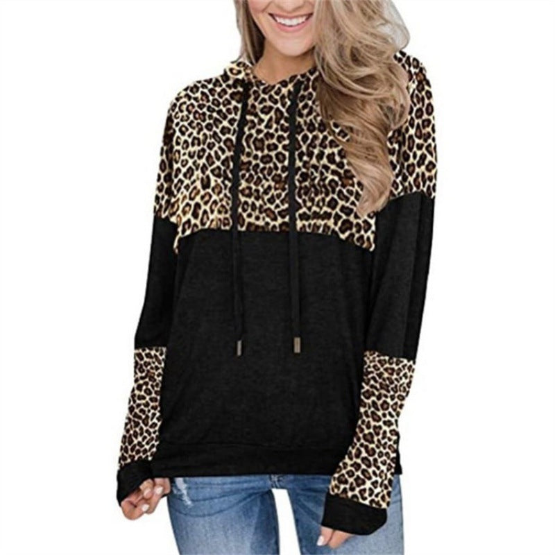 Damen Pullover Leopardenmuster Kapuze Lässig