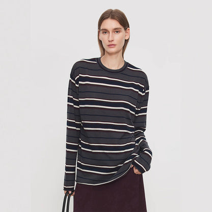 Damen Langarmshirt Streifenmuster Eveloria Baumwolle Weiß - Eveloria