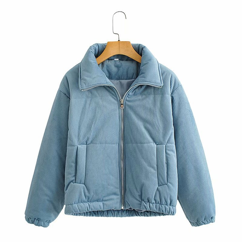 Damen Cordjacke Hochkragen Elastisch Braun