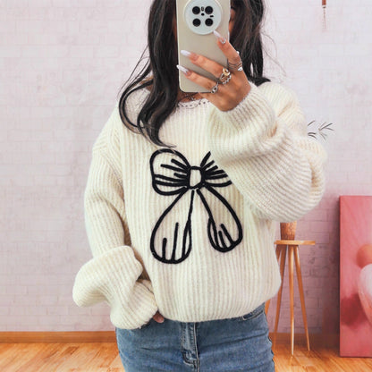 Damen Pullover Lässig Schleifendesign Eveloria