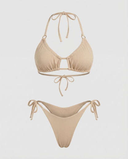 Damen Geraffter Triangel-Bikini mit Ziersteg