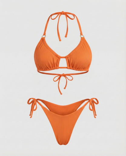 Damen Geraffter Triangel-Bikini mit Ziersteg