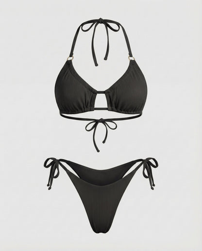 Damen Geraffter Triangel-Bikini mit Ziersteg