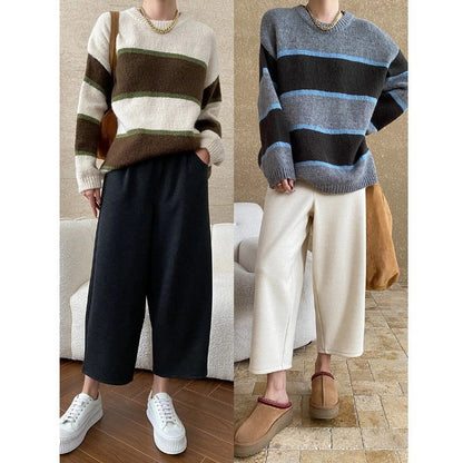 Damen Oversized Pullover Streifen Modell Eveloria