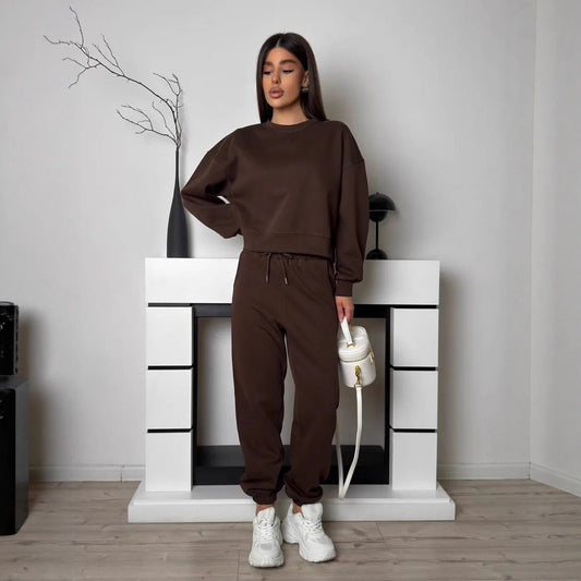 Damen Sweatset Komfort Lässig Hoch Bündchen Grau Eveloria - Eveloria