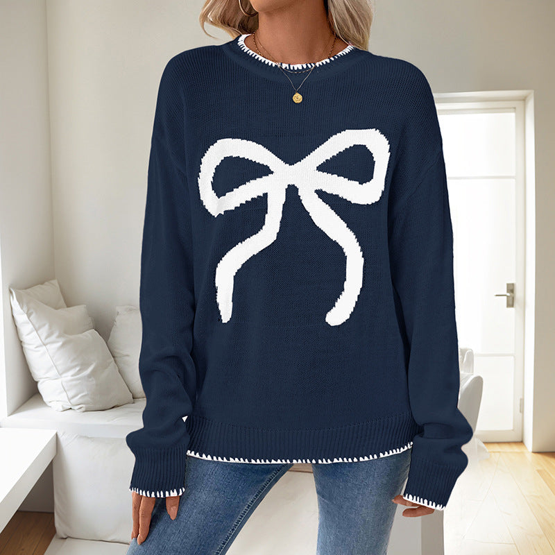 Damen Strickpullover Festlich Schleifenmotiv Lässig Eveloria