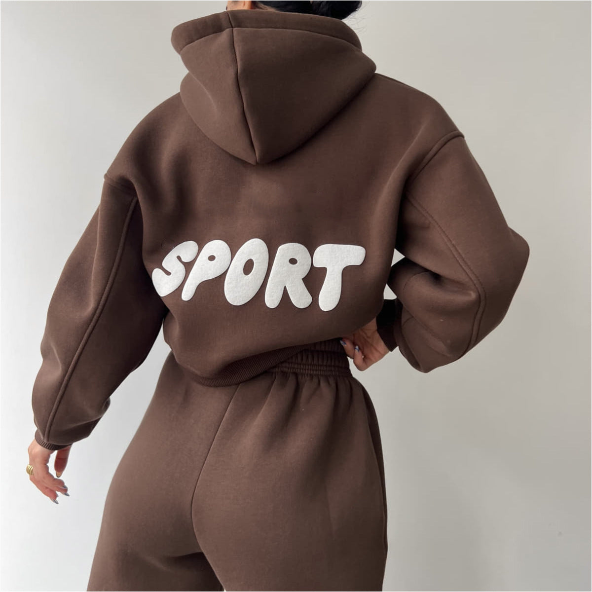 Damen Sport-Hoodie-Set Weiches Material Hochtaillierte Jogginghosen