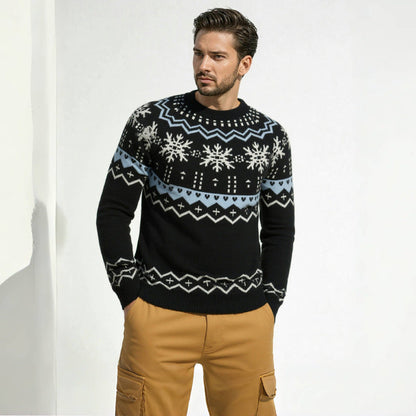 Herren Strickpullover Rundhals Wintermuster