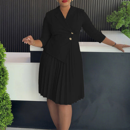 Damen Blazer-Kleid Plissierter Rock Modischer Knopf Eveloria