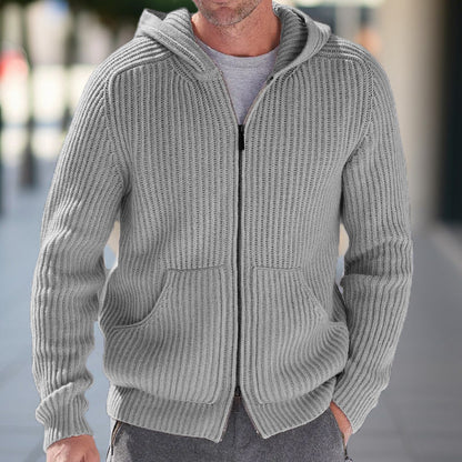 Herren Strickjacke Kapuze Praktische Taschen Bequem