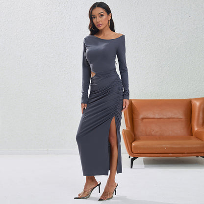 Damen Maxikleid Rüschen Details Elegante Drapierung Eveloria