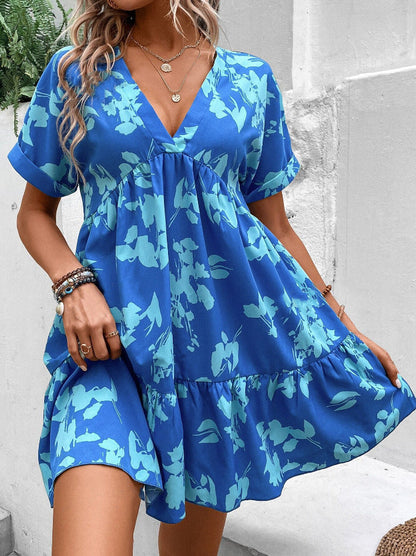 Damen Blusenkleid Fließender Schnitt Florales Design Eveloria