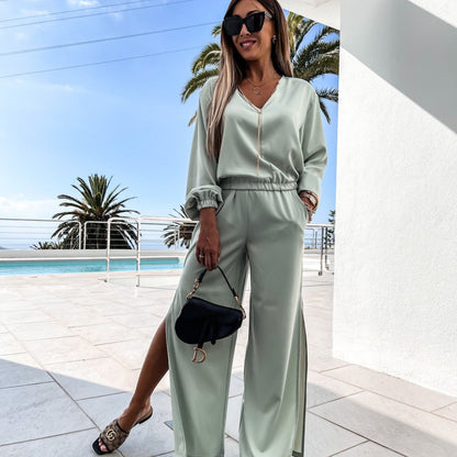 Damen Eleganter Jumpsuit Dekorative Seitenschlitzen Eveloria