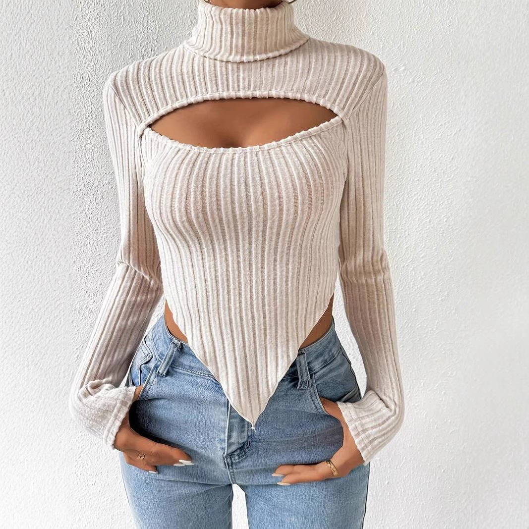 Damen Langarm-Body Asymmetrischer Ausschnitt Rippstruktur