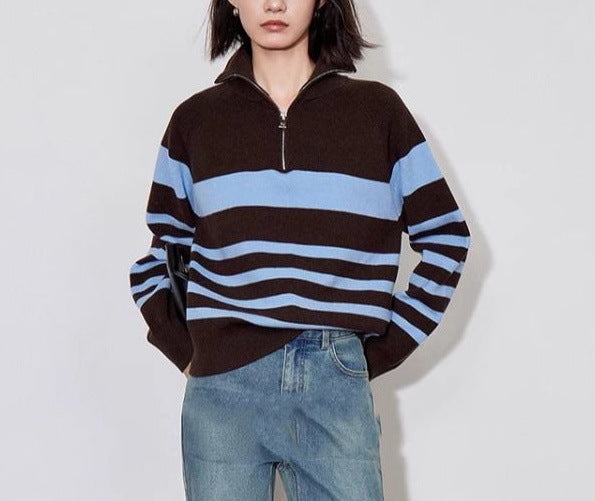 Damen Strickpullover Halbzipverschluss Gemütlich Eveloria