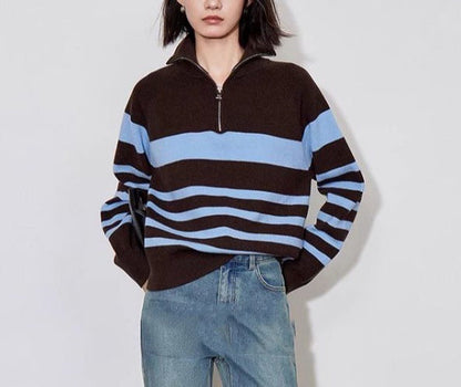 Damen Strickpullover Halbzipverschluss Gemütlich Eveloria