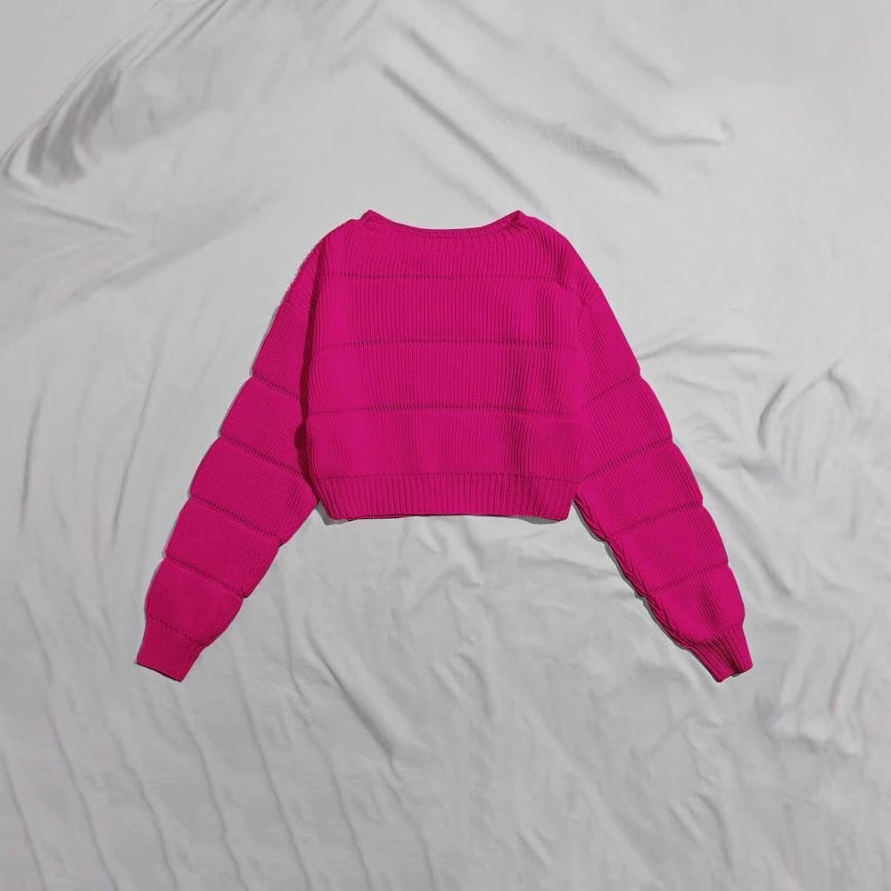 Damen Crop-Pullover Weich Strukturiertes Design Grau Eveloria