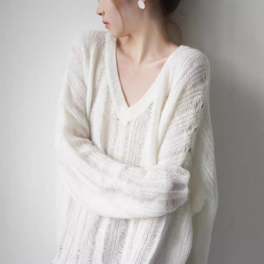 Damen Grobstrickpullover V-Ausschnitt Modisch