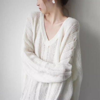 Damen Grobstrickpullover V-Ausschnitt Lässig Eveloria