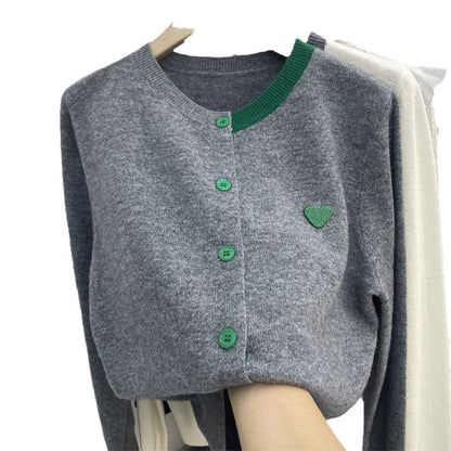 Damen Cardigan Weiches Strickmaterial Farbige Knöpfe